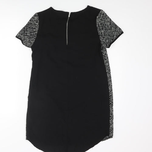 New Look Womens Black Polyester Shift Size 12 Round Neck Zip - Geometric Print