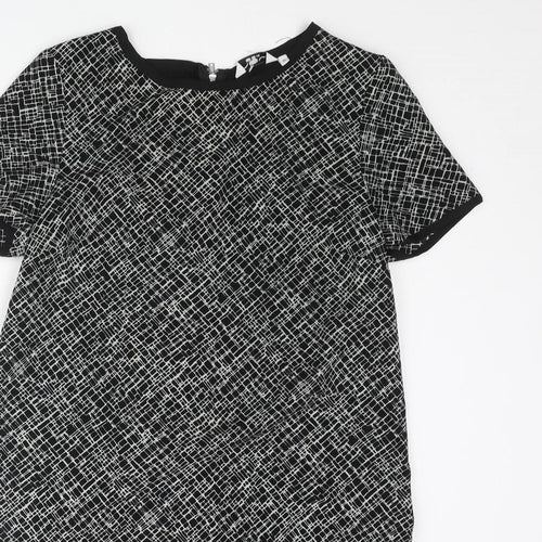 New Look Womens Black Polyester Shift Size 12 Round Neck Zip - Geometric Print