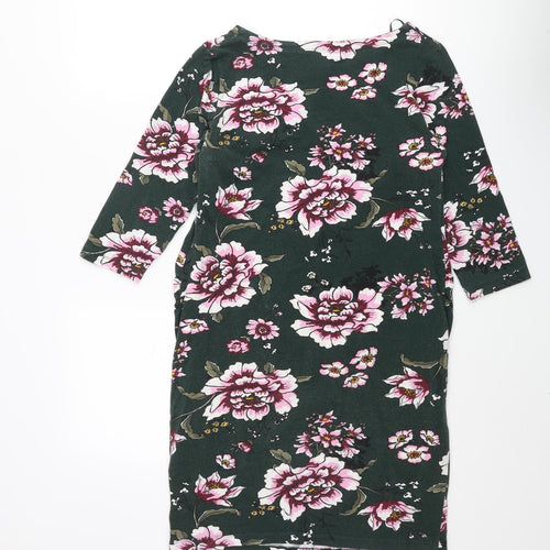 H&M Womens Green Floral Cotton Shift Size M Round Neck Pullover