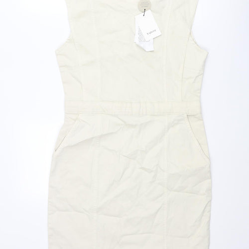 b.young Womens Ivory Cotton Shift Size 14 Round Neck Zip - Panel Detail