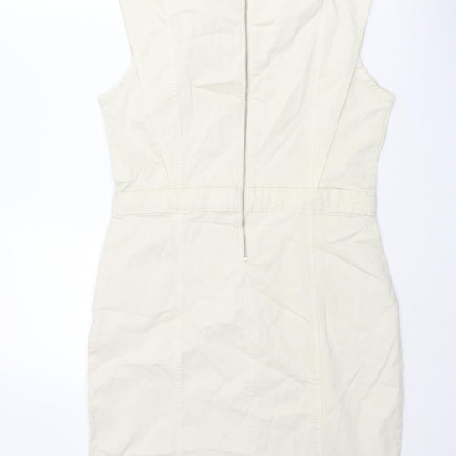b.young Womens Ivory Cotton Shift Size 14 Round Neck Zip - Panel Detail