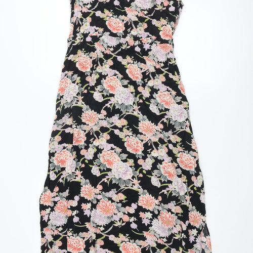 Oasis Womens Multicoloured Floral Viscose Maxi Size 16 Scoop Neck Button - Lace Detail