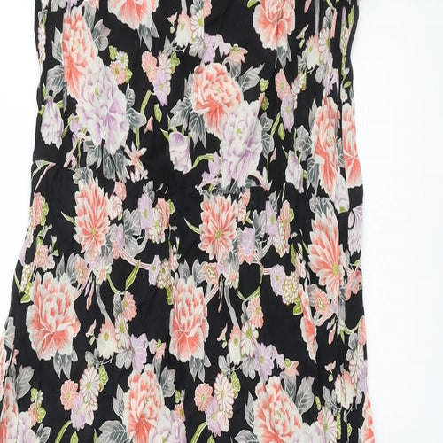 Oasis Womens Multicoloured Floral Viscose Maxi Size 16 Scoop Neck Button - Lace Detail