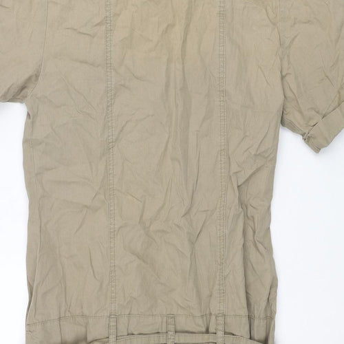 Aloha Womens Brown Cotton Shirt Dress Size 12 Collared Snap - Embroidered Logo Belted