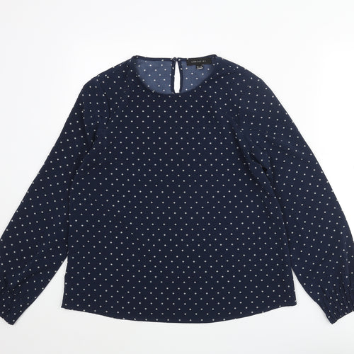 Cortefiel Womens Blue Geometric Polyester Basic Blouse Size S Round Neck