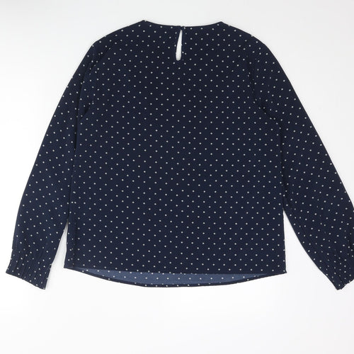 Cortefiel Womens Blue Geometric Polyester Basic Blouse Size S Round Neck
