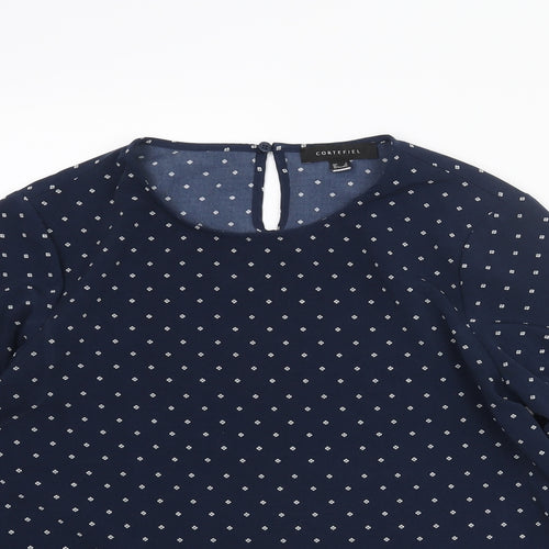 Cortefiel Womens Blue Geometric Polyester Basic Blouse Size S Round Neck
