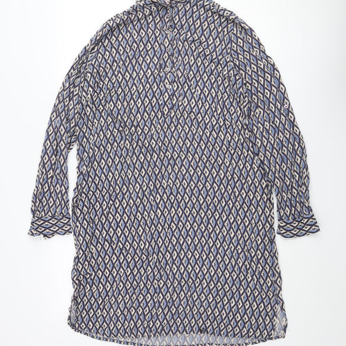 Milano Womens Multicoloured Geometric Viscose Shift Size 12 Collared Button