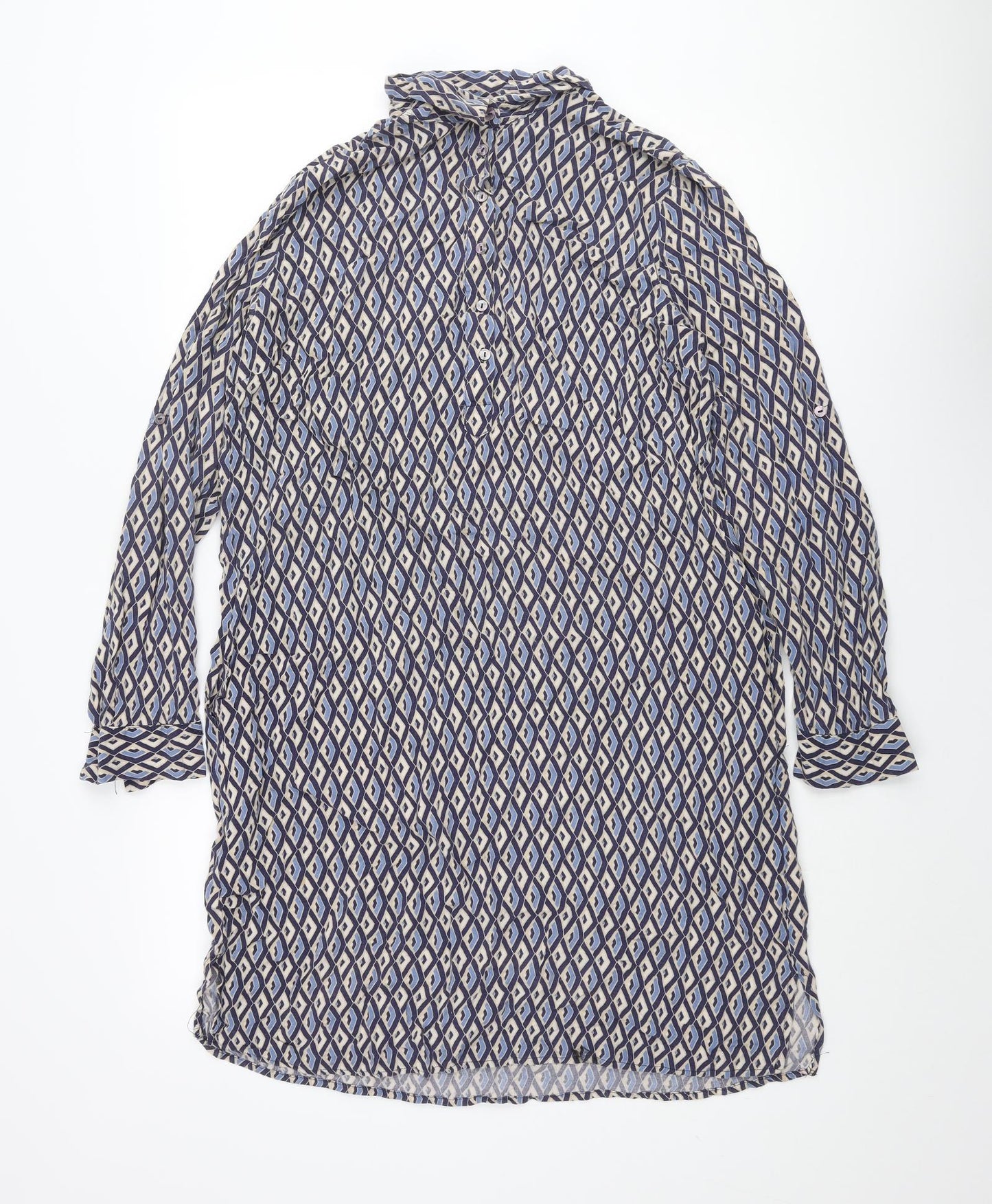 Milano Womens Multicoloured Geometric Viscose Shift Size 12 Collared Button
