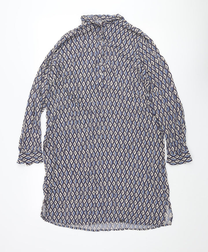 Milano Womens Multicoloured Geometric Viscose Shift Size 12 Collared Button