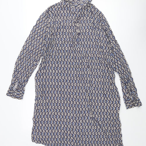 Milano Womens Multicoloured Geometric Viscose Shift Size 12 Collared Button