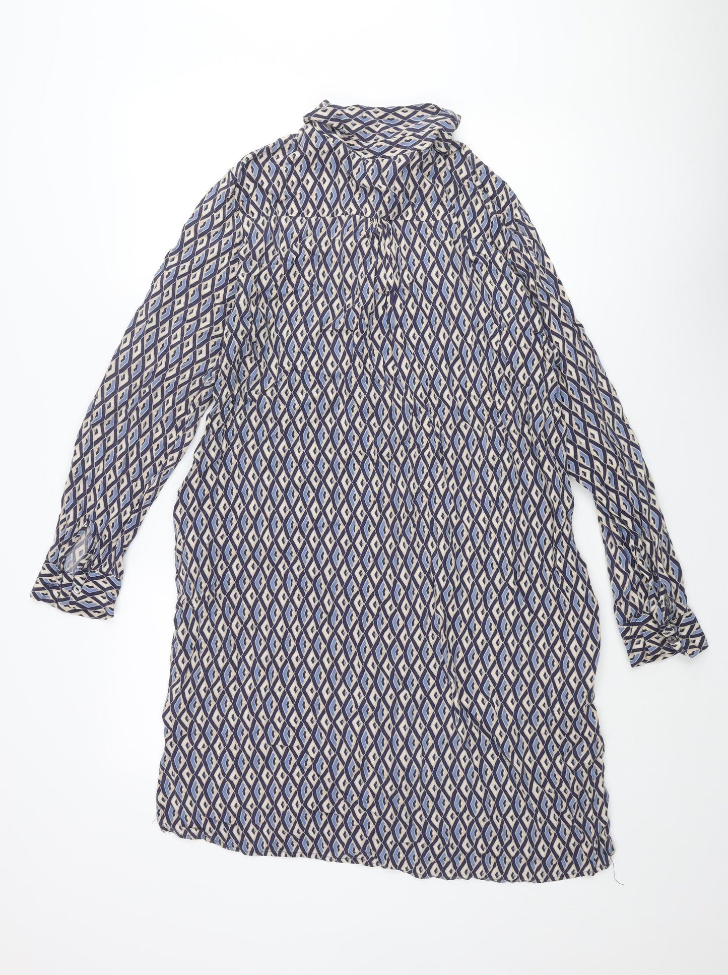 Milano Womens Multicoloured Geometric Viscose Shift Size 12 Collared Button