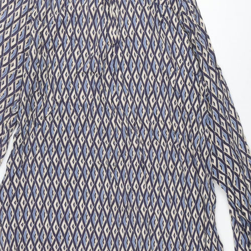 Milano Womens Multicoloured Geometric Viscose Shift Size 12 Collared Button