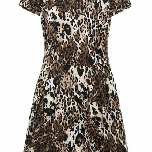 Red Herring Womens Brown Animal Print Cotton Shift Size 14 Round Neck Zip - Leopard Print