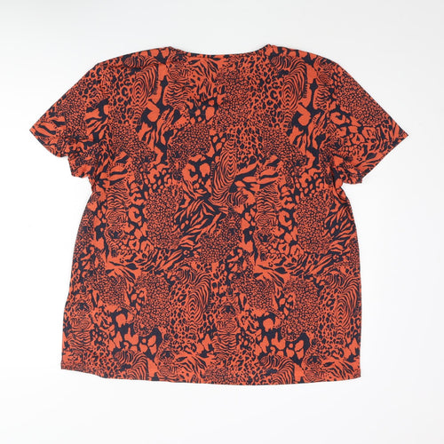 Marks and Spencer Womens Orange Animal Print Polyester Basic T-Shirt Size 16 Round Neck - Jungle Cat Print