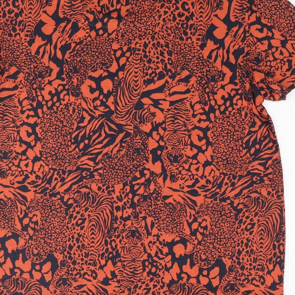 Marks and Spencer Womens Orange Animal Print Polyester Basic T-Shirt Size 16 Round Neck - Jungle Cat Print