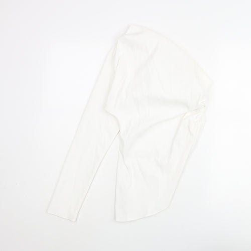 Zara Womens White Polyester Basic Blouse Size S One Shoulder - Asymmetric Hem Rouched