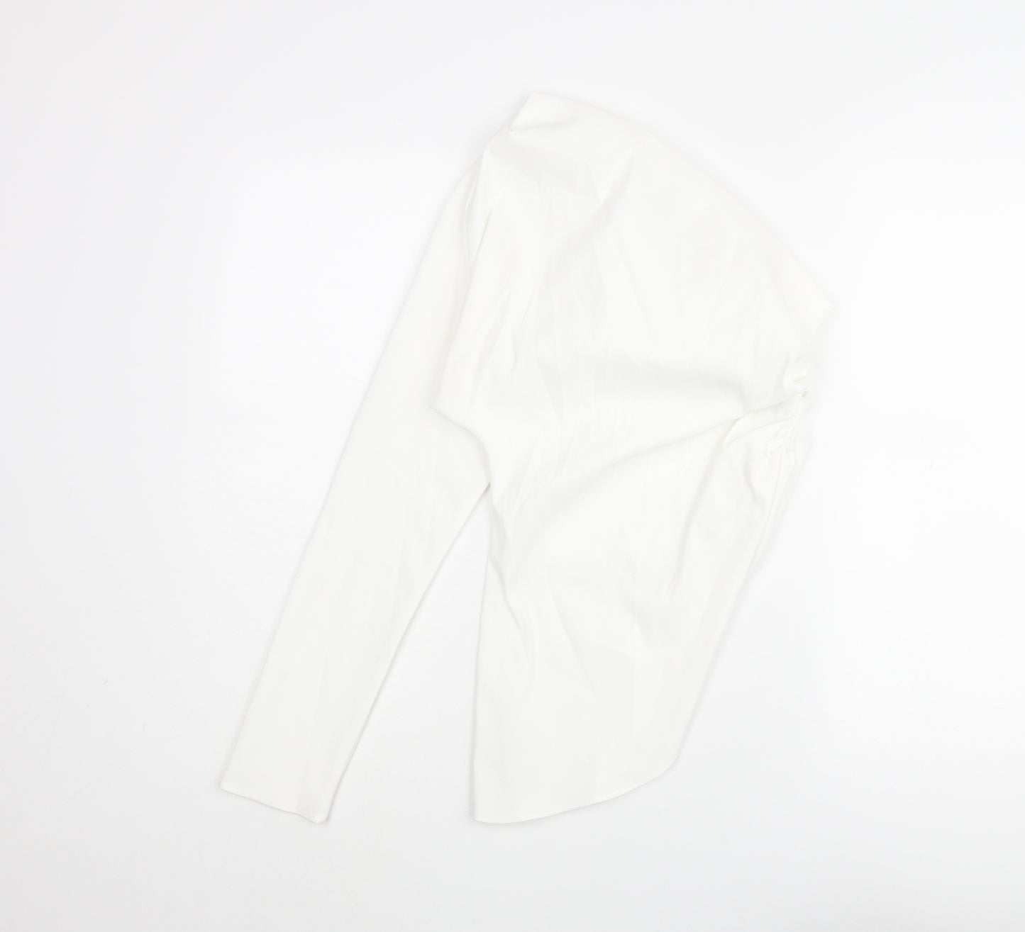 Zara Womens White Polyester Basic Blouse Size S One Shoulder - Asymmetric Hem Rouched