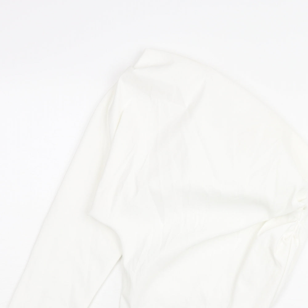 Zara Womens White Polyester Basic Blouse Size S One Shoulder - Asymmetric Hem Rouched