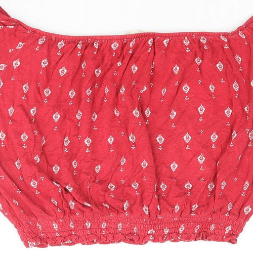 H&M Womens Red Geometric Viscose Cropped Blouse Size XS Collared
