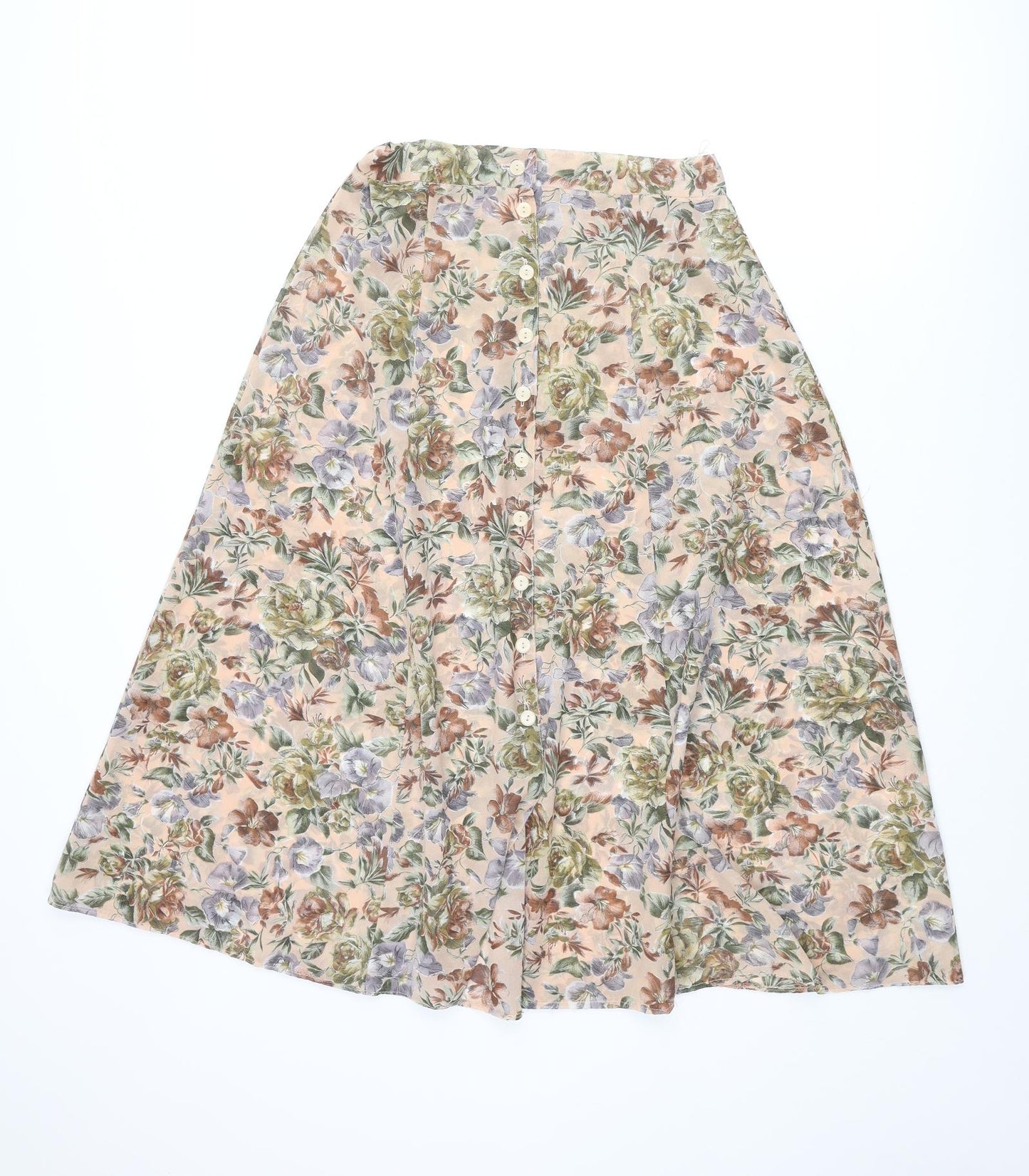 St Michael Womens Multicoloured Floral Polyester A-Line Skirt Size 14 Button