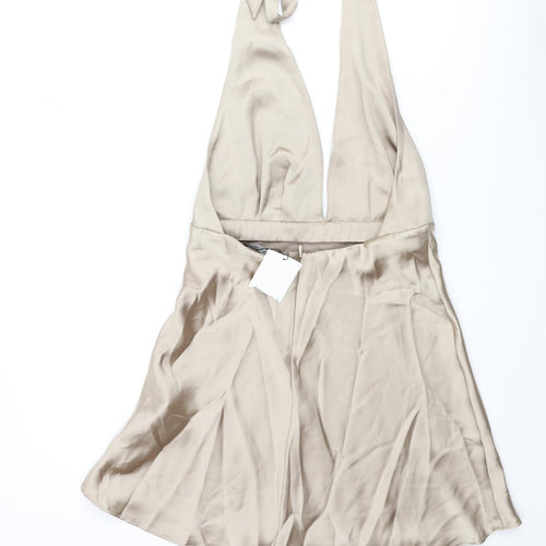 Zara Womens Gold Polyester Mini Size M Halter Zip