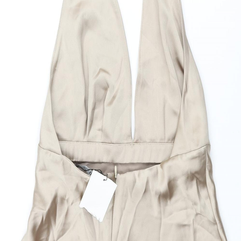 Zara Womens Gold Polyester Mini Size M Halter Zip