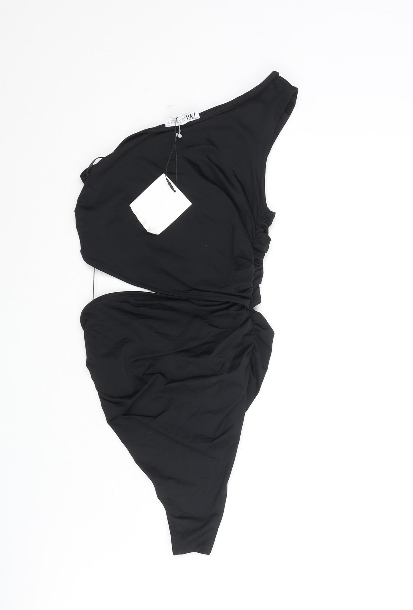 Zara Womens Black Polyamide Bodysuit One-Piece Size S Snap - Rouched Cut Out