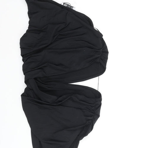 Zara Womens Black Polyamide Bodysuit One-Piece Size S Snap - Rouched Cut Out