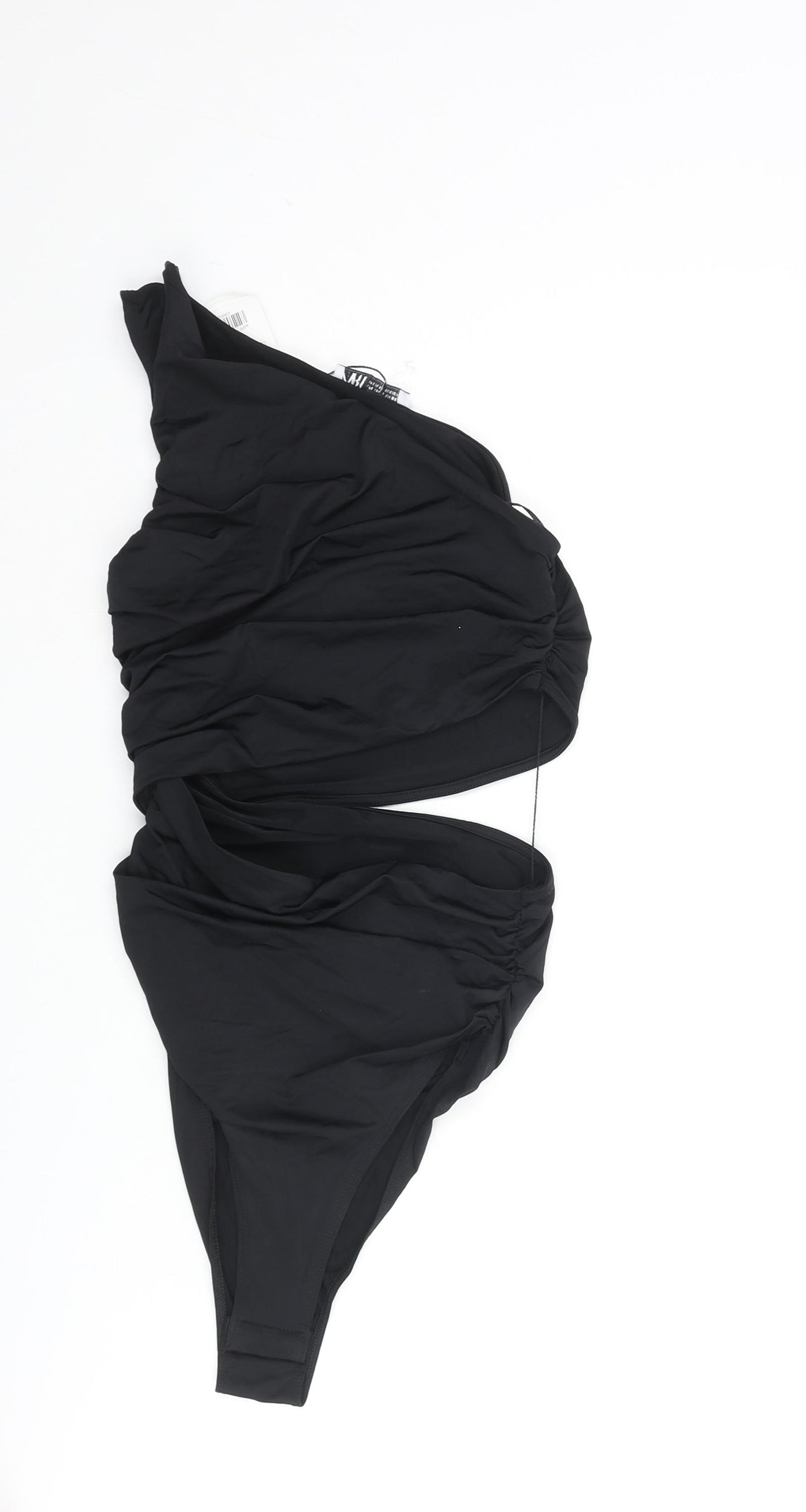 Zara Womens Black Polyamide Bodysuit One-Piece Size S Snap - Rouched Cut Out