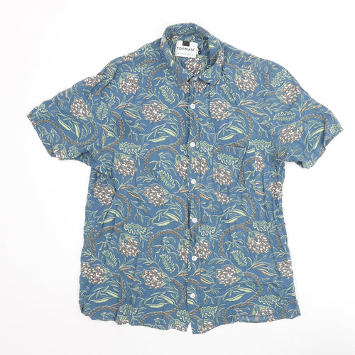Topman Mens Blue Geometric Viscose Button-Up Size M Collared Button - Floral Print