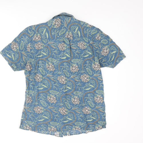 Topman Mens Blue Geometric Viscose Button-Up Size M Collared Button - Floral Print