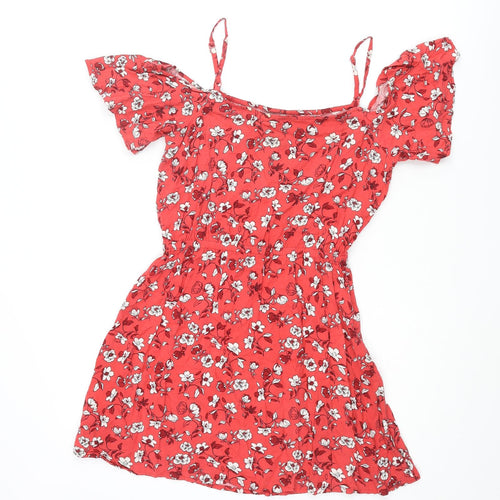 Divided by H&M Womens Red Floral Viscose Mini Size 8 Scoop Neck Pullover