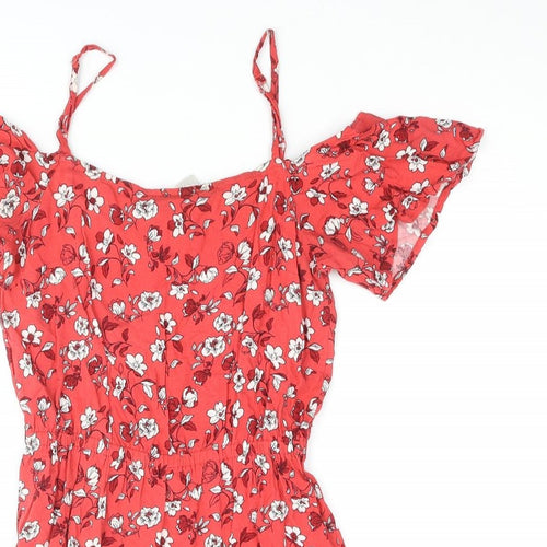 Divided by H&M Womens Red Floral Viscose Mini Size 8 Scoop Neck Pullover