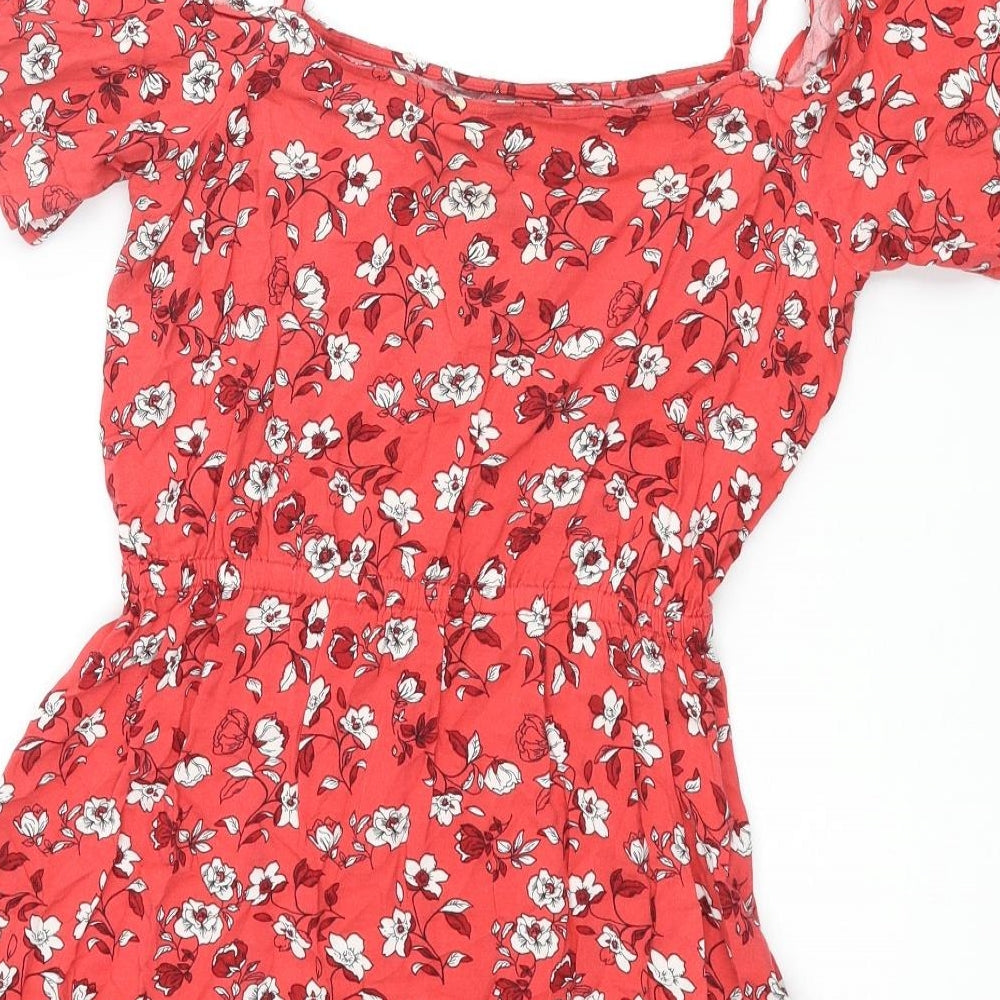 Divided by H&M Womens Red Floral Viscose Mini Size 8 Scoop Neck Pullover
