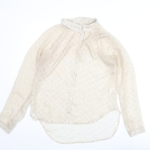 Numph Womens Beige Polka Dot Polyester Basic Blouse Size 14 Collared - Semi Sheer