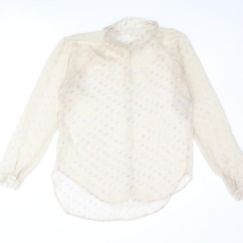 Numph Womens Beige Polka Dot Polyester Basic Blouse Size 14 Collared - Semi Sheer