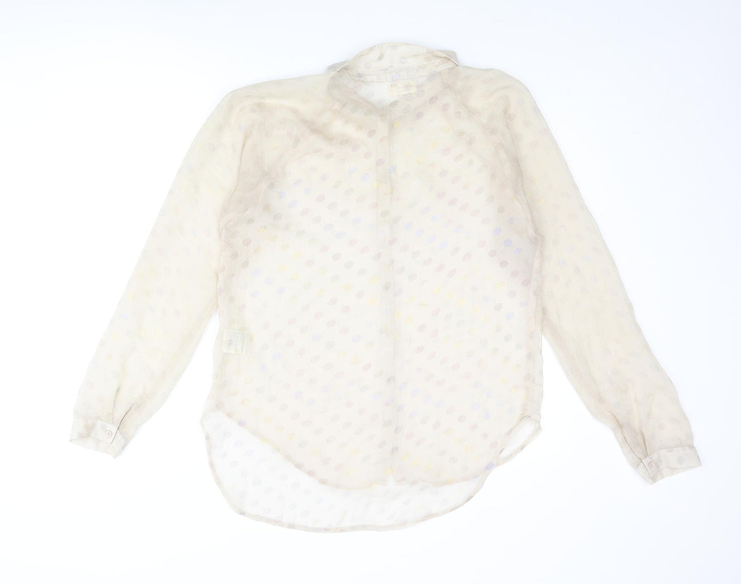 Numph Womens Beige Polka Dot Polyester Basic Blouse Size 14 Collared - Semi Sheer