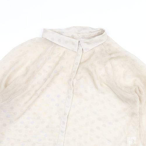 Numph Womens Beige Polka Dot Polyester Basic Blouse Size 14 Collared - Semi Sheer