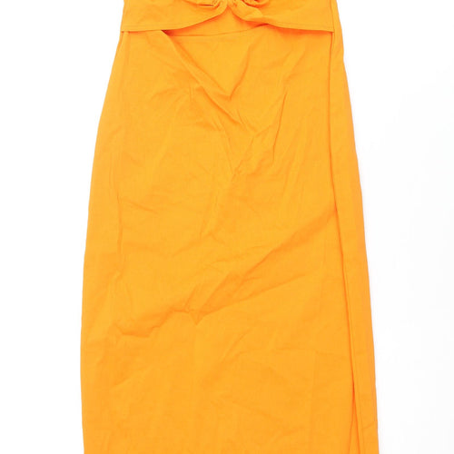 Zara Womens Orange Viscose Bodycon Size S Scoop Neck Pullover - Bull Ring Detail
