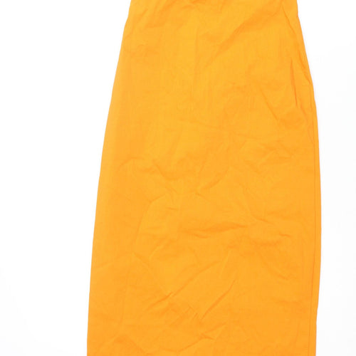 Zara Womens Orange Viscose Bodycon Size S Scoop Neck Pullover - Bull Ring Detail