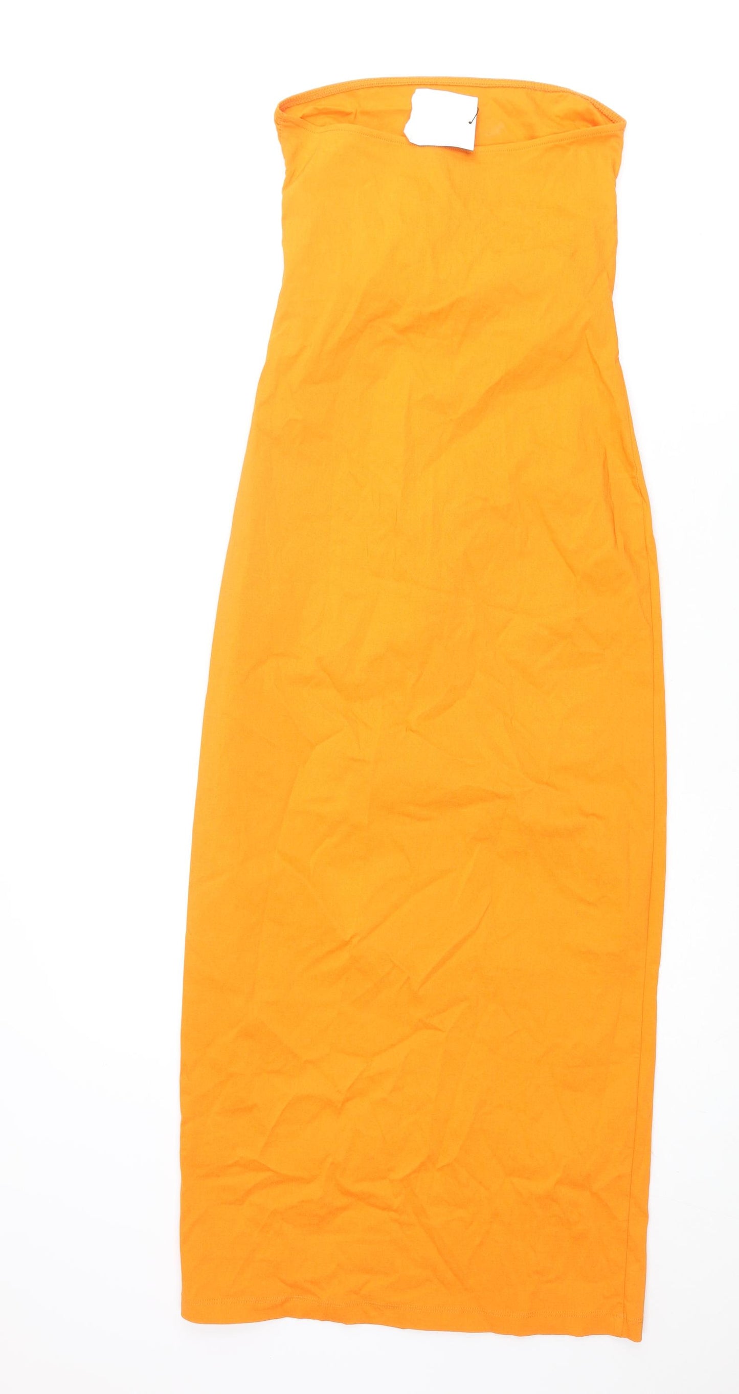 Zara Womens Orange Viscose Bodycon Size S Scoop Neck Pullover - Bull Ring Detail