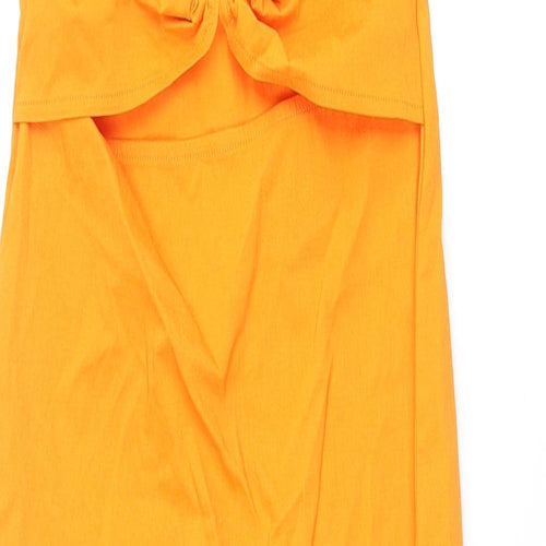 Zara Womens Orange Viscose Bodycon Size S Scoop Neck Pullover - Bull Ring Detail
