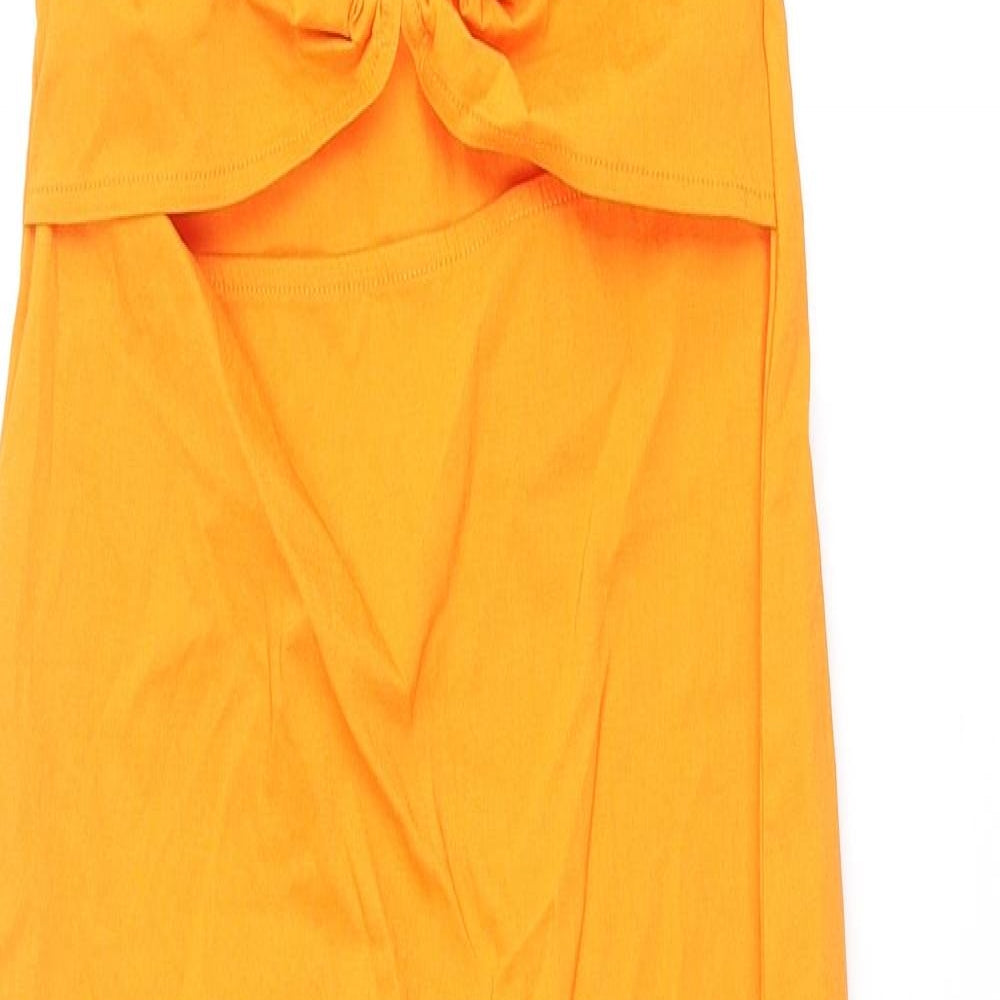Zara Womens Orange Viscose Bodycon Size S Scoop Neck Pullover - Bull Ring Detail