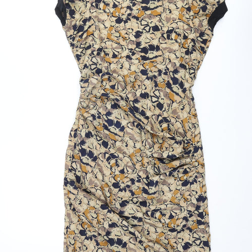 Gharani Strok Womens Multicoloured Floral Polyester Pencil Dress Size 10 Round Neck Zip - Rouched