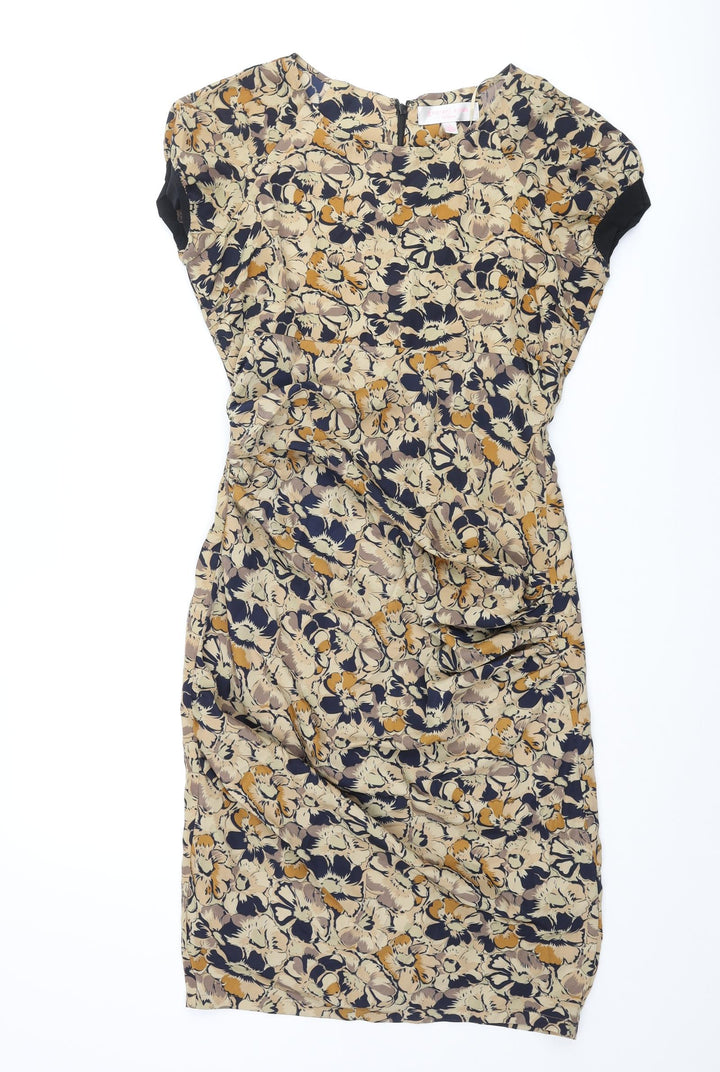 Gharani Strok Womens Multicoloured Floral Polyester Pencil Dress Size 10 Round Neck Zip - Rouched