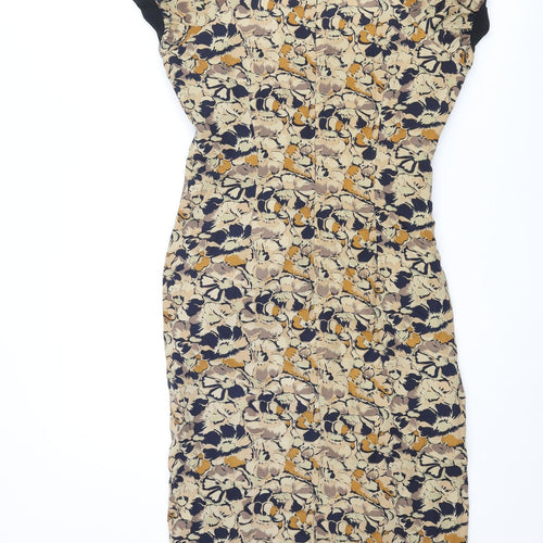 Gharani Strok Womens Multicoloured Floral Polyester Pencil Dress Size 10 Round Neck Zip - Rouched