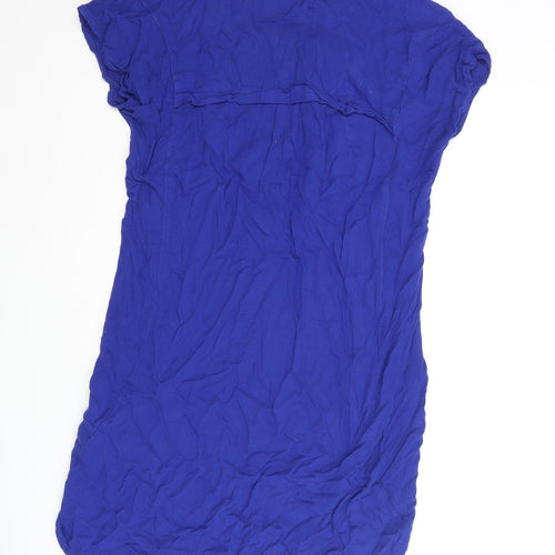 Warehouse Womens Blue Viscose Mini Size 10 V-Neck Zip