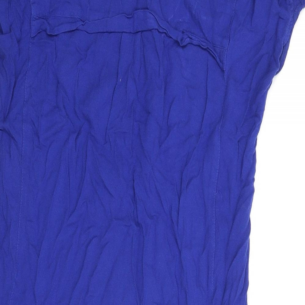 Warehouse Womens Blue Viscose Mini Size 10 V-Neck Zip
