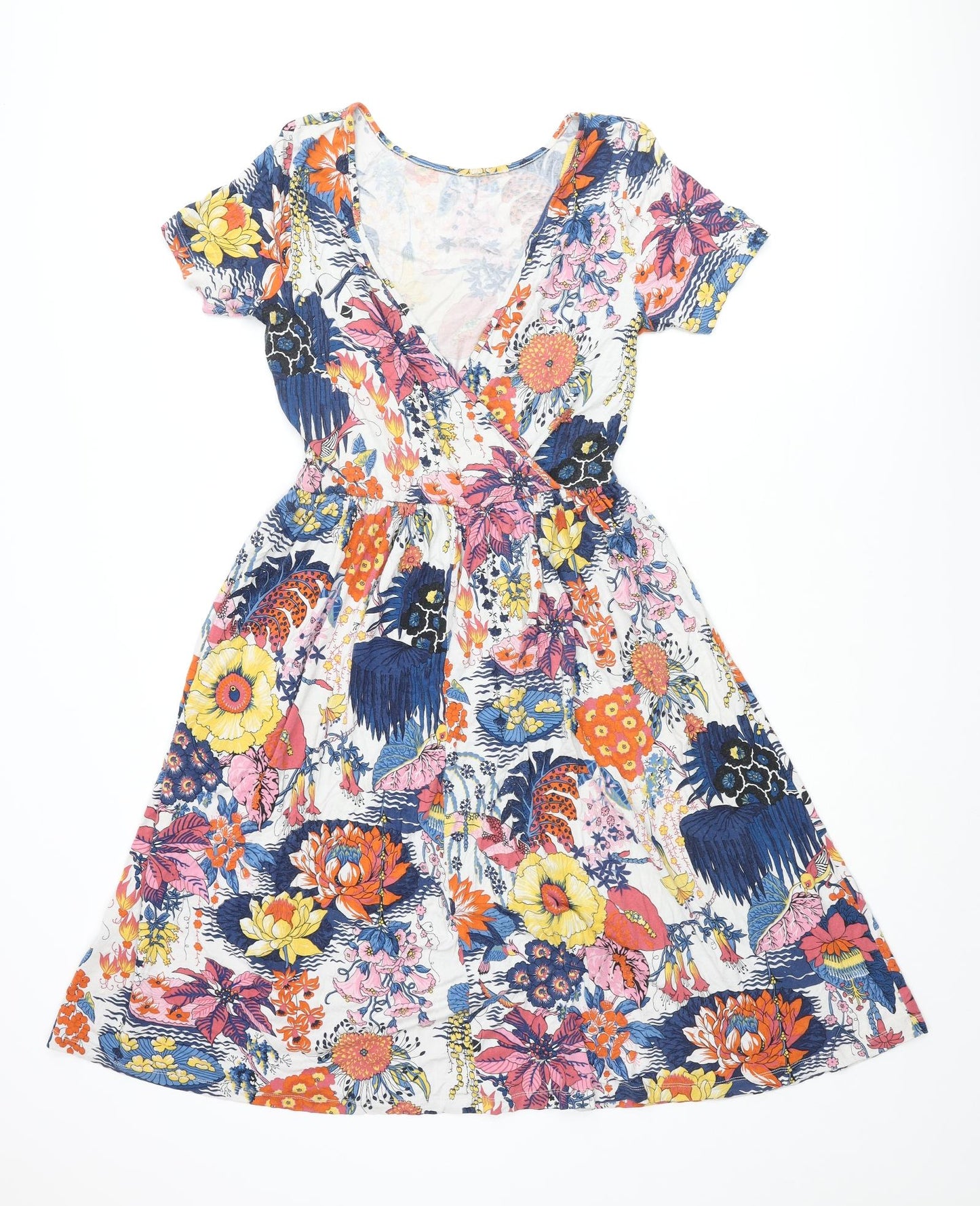 ASOS Womens Multicoloured Floral Viscose Fit & Flare Size 12 V-Neck Pullover